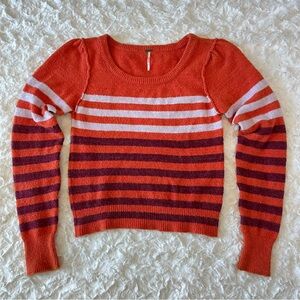 Free People sweater Alpaca/cotton Blend ‘Complete Me Orange’ Stripe scoop neck-S